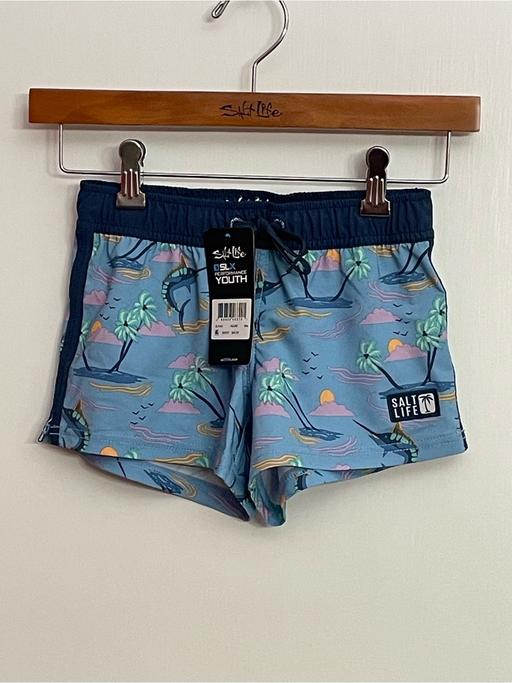 Salt Life Navy and Light Blue Youth Swim Trunks